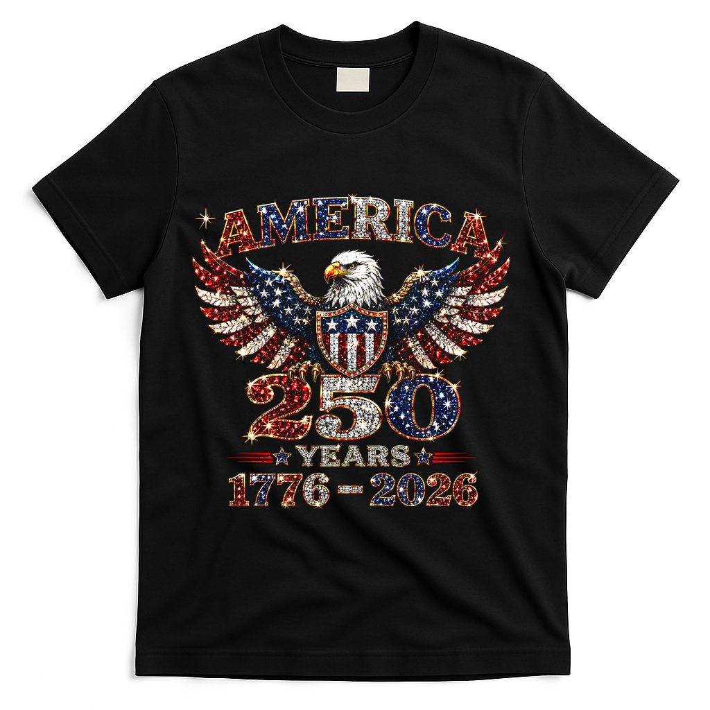 250th Anniversary USA 4th Of July Patriotic Eagle 1776-2026 T-Shirt - Black