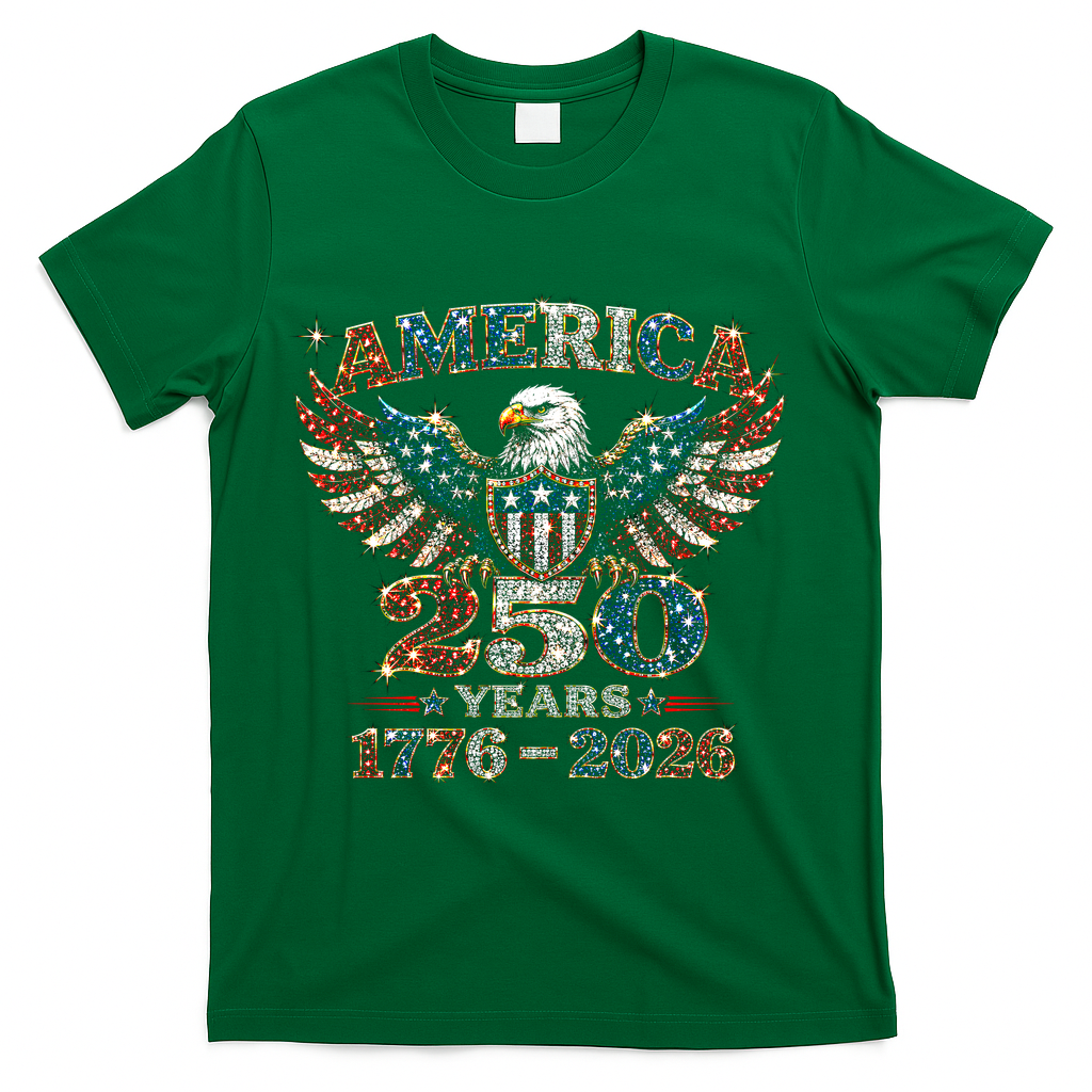 250th Anniversary USA 4th Of July Patriotic Eagle 1776-2026 T-Shirt - Green