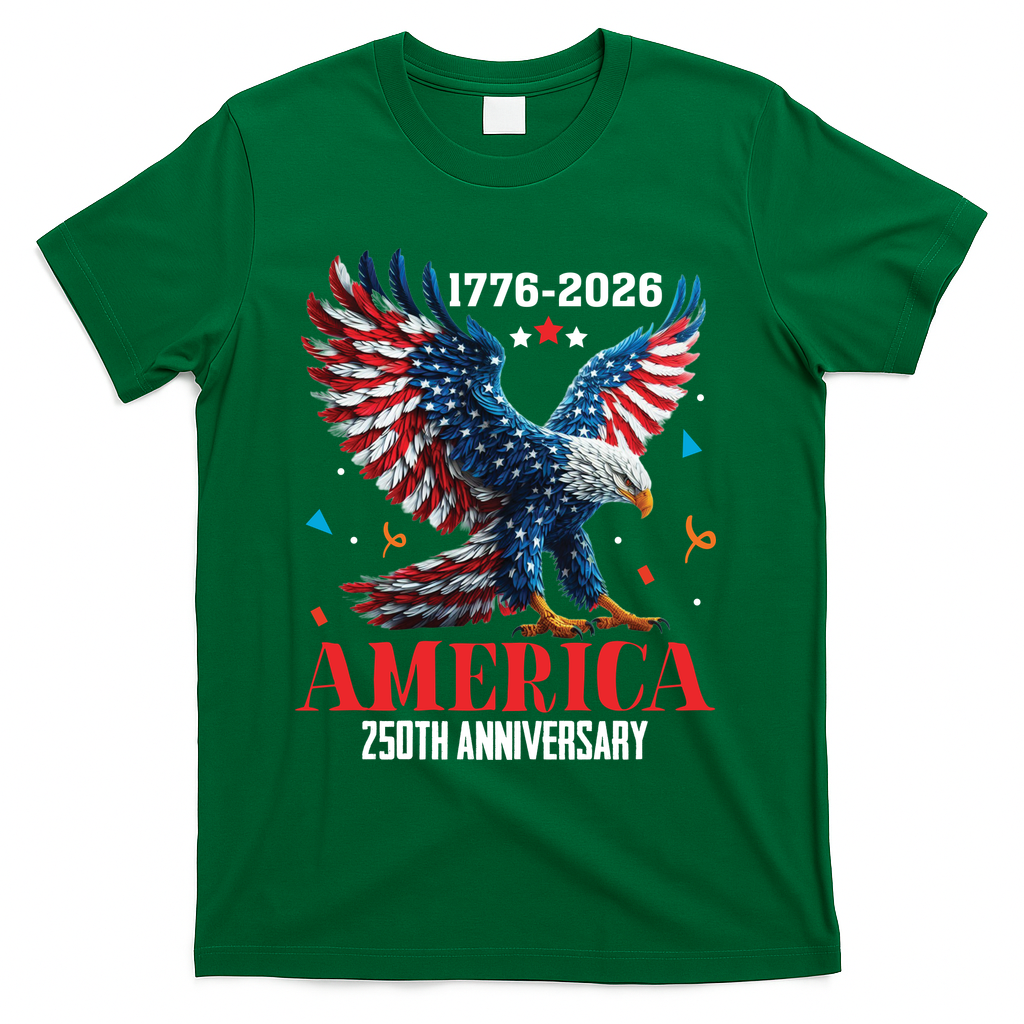 250 Anniversary USA Eagle 1776-2026 American Patriotic T-Shirt - Green