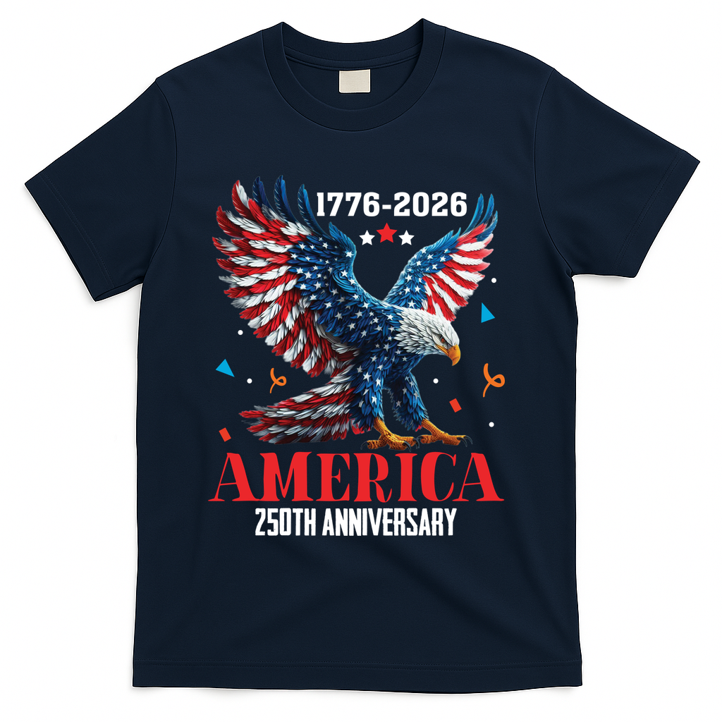 250 Anniversary USA Eagle 1776-2026 American Patriotic T-Shirt - Navy