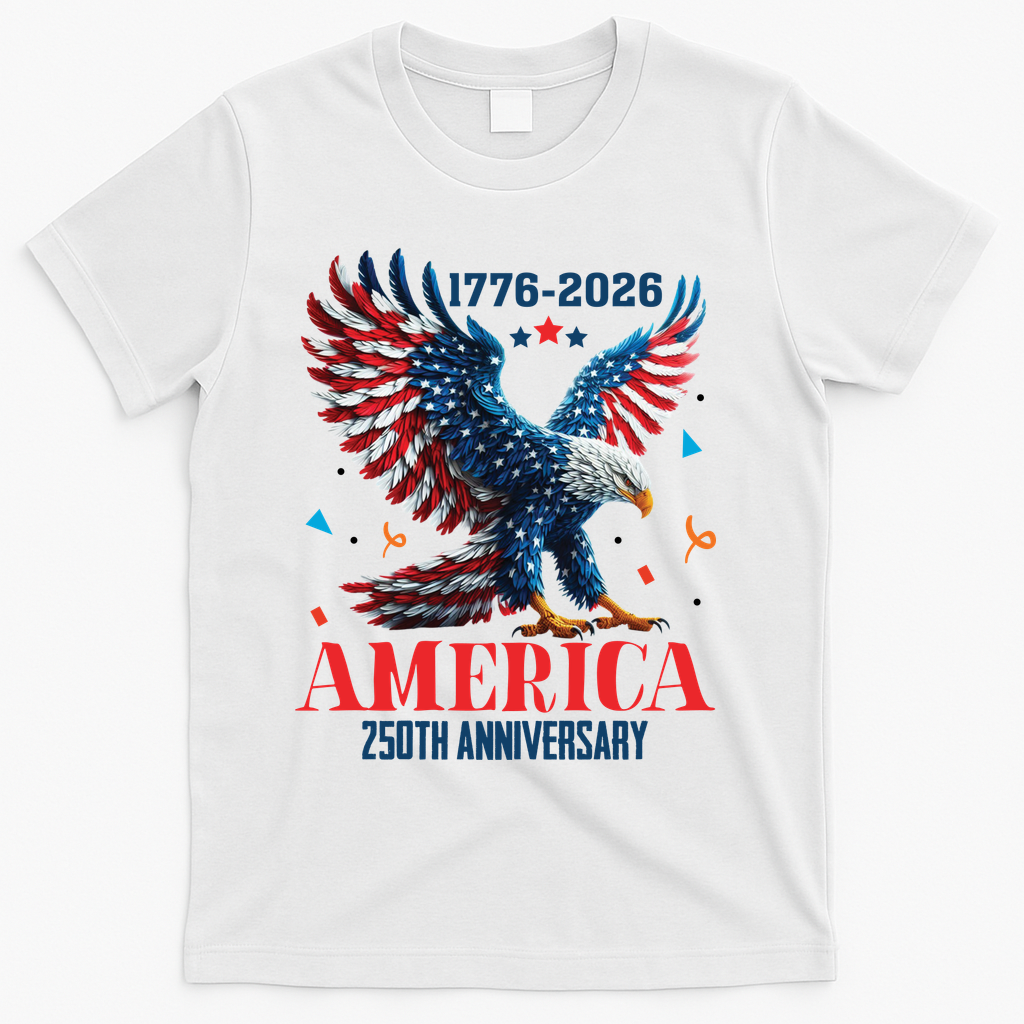 250 Anniversary USA Eagle 1776-2026 American Patriotic T-Shirt - White