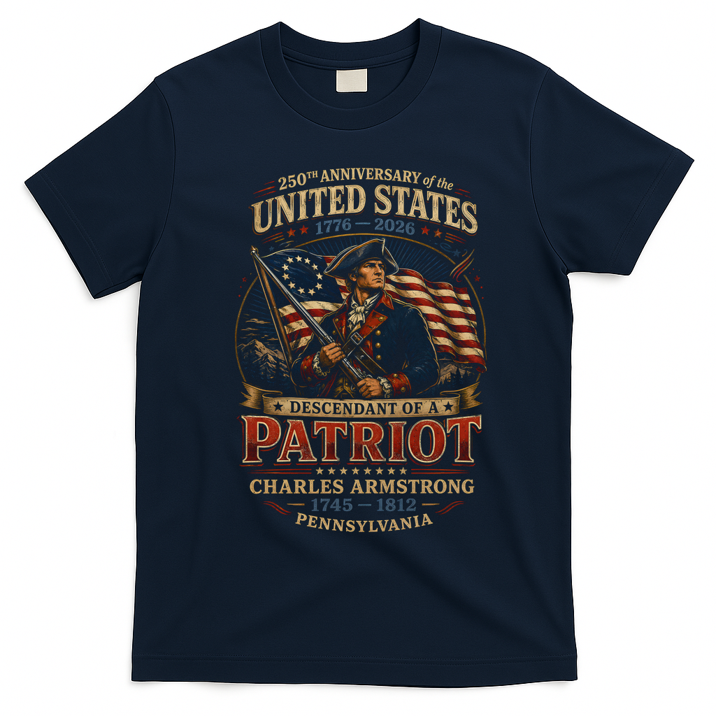 250th Anniversary United States Descendant Of A Patriot T-Shirt - Navy Blue