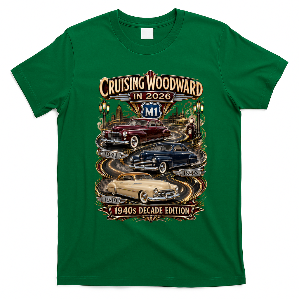 2026 Cruising Woodward M1-1940s Decade Edition T-Shirt - Irish Green