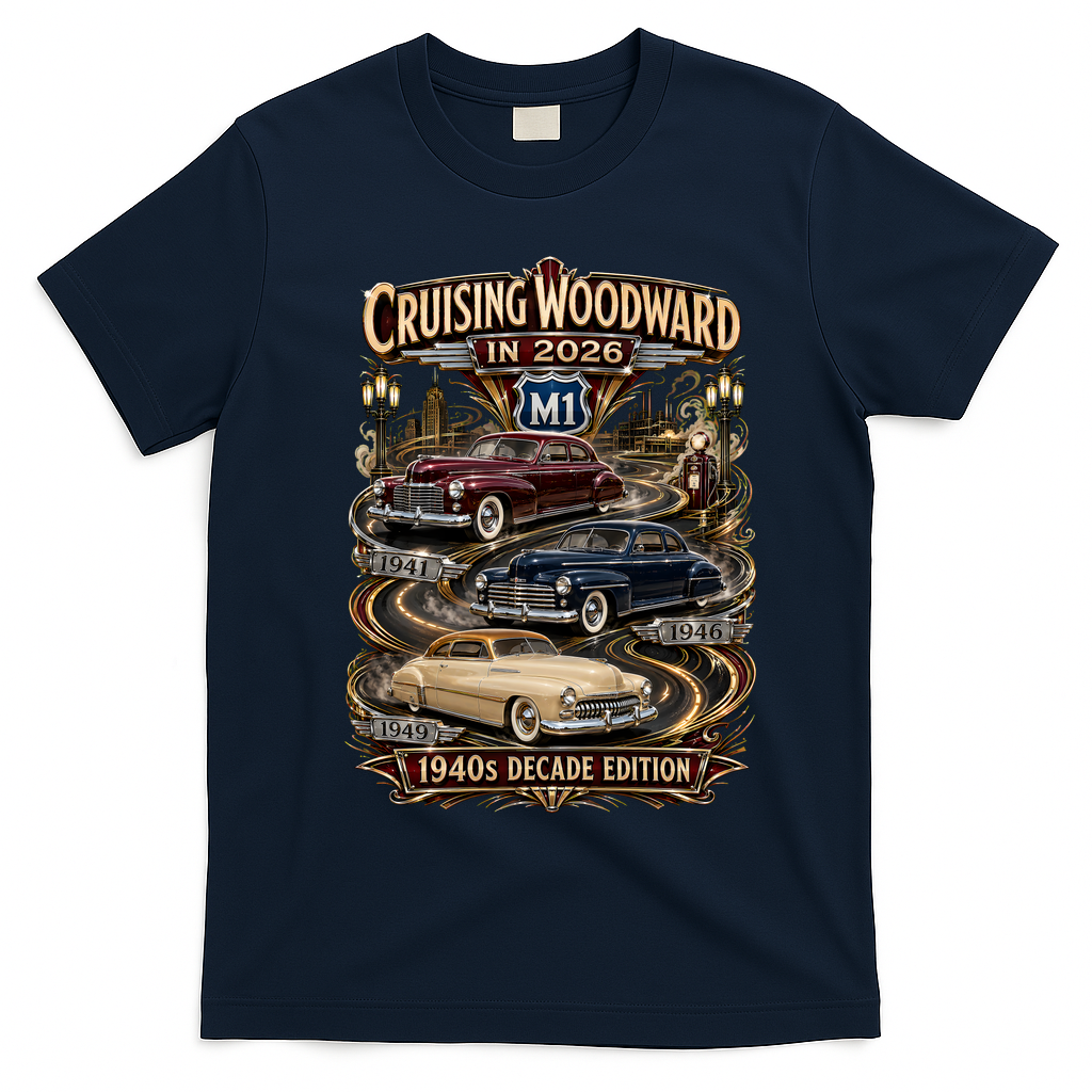 2026 Cruising Woodward M1-1940s Decade Edition T-Shirt - Navy Blue