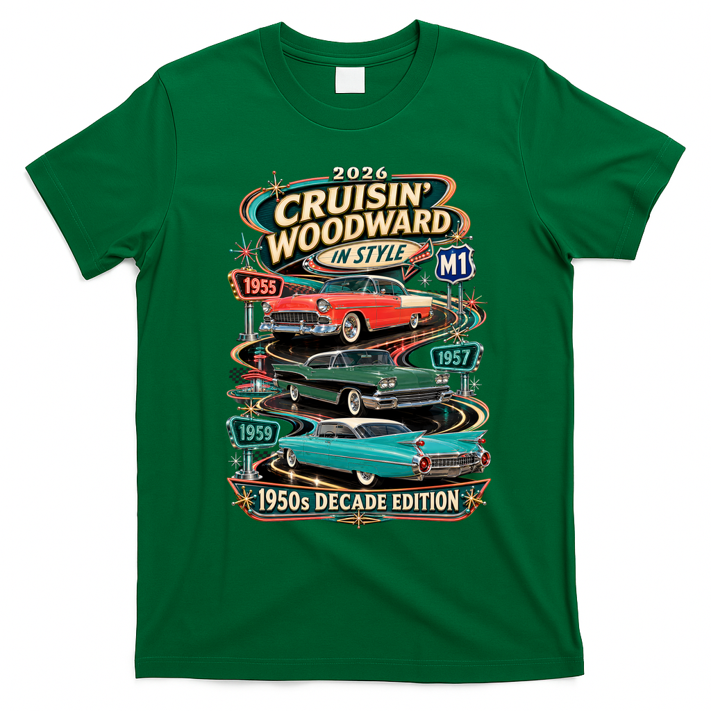 2026 Cruisin’ Woodward M1 - 1950s Decade Edition T-Shirt - Irish Green