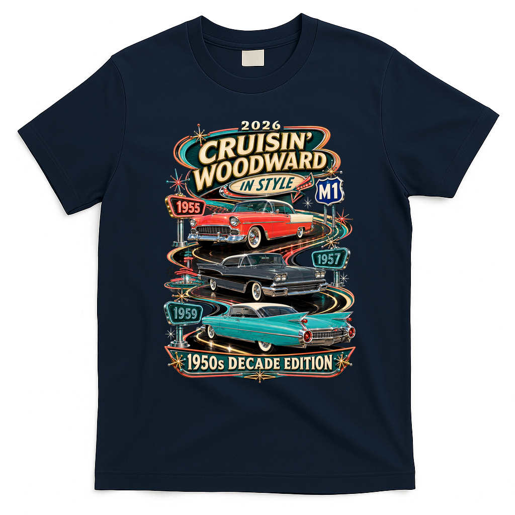 2026 Cruisin’ Woodward M1 - 1950s Decade Edition T-Shirt - Navy Blue