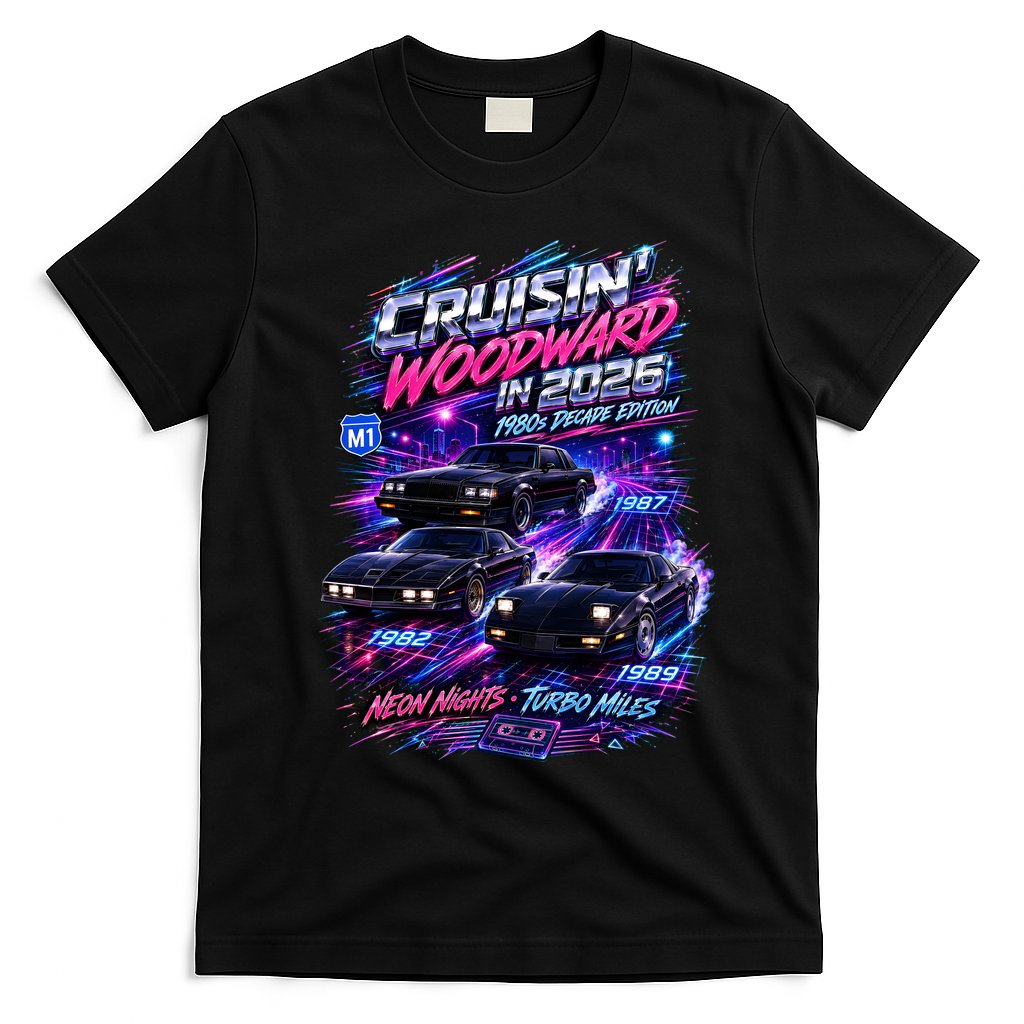 2026 Cruisin’ Woodward - 1980s Neon Nights Decade Edition T-Shirt - Black