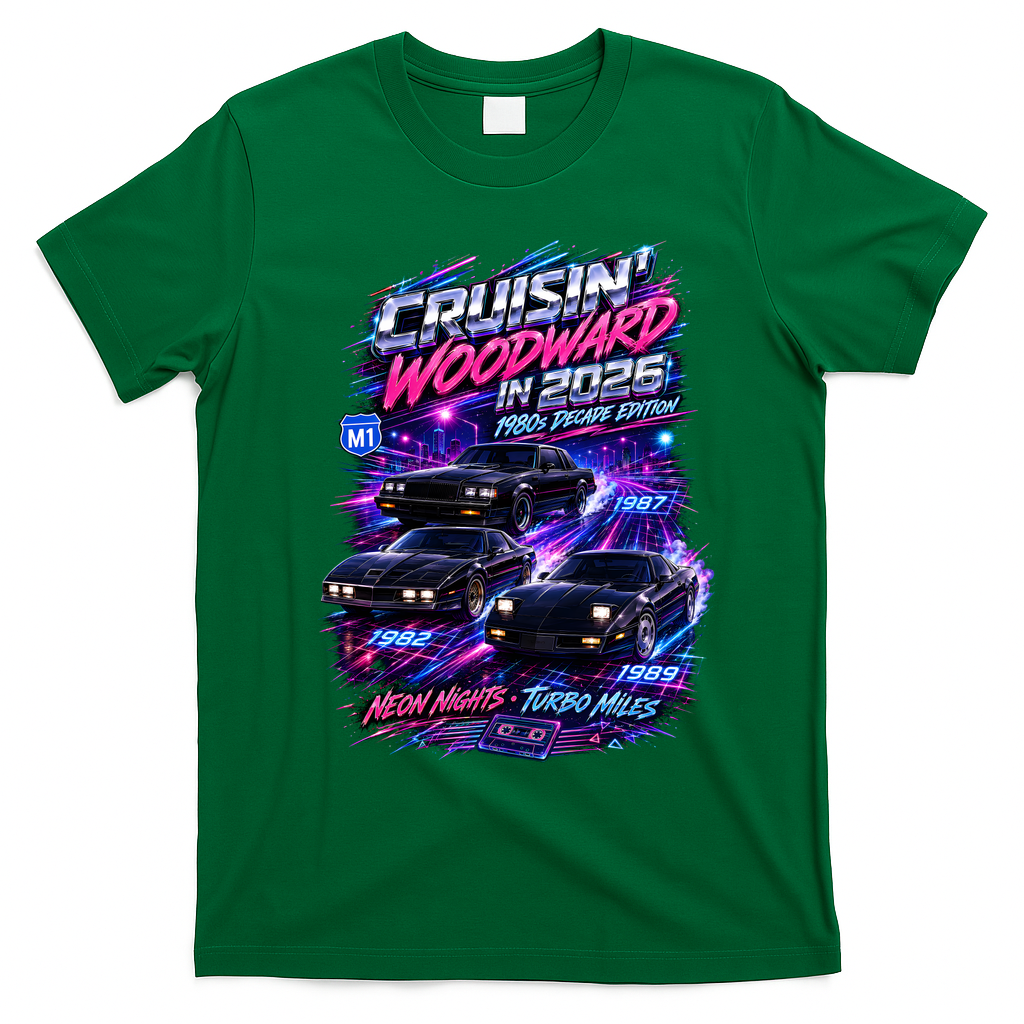 2026 Cruisin’ Woodward - 1980s Neon Nights Decade Edition T-Shirt - Irish Green