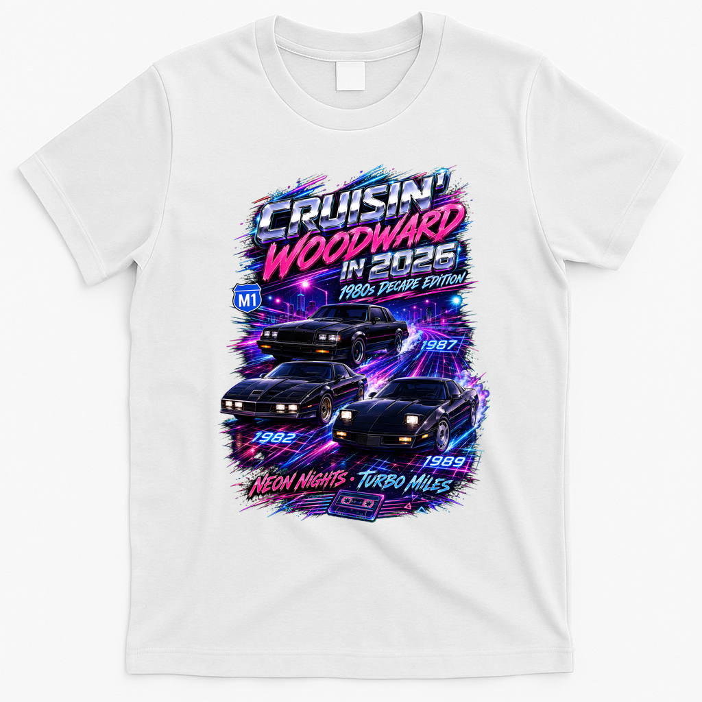 2026 Cruisin’ Woodward - 1980s Neon Nights Decade Edition T-Shirt - White