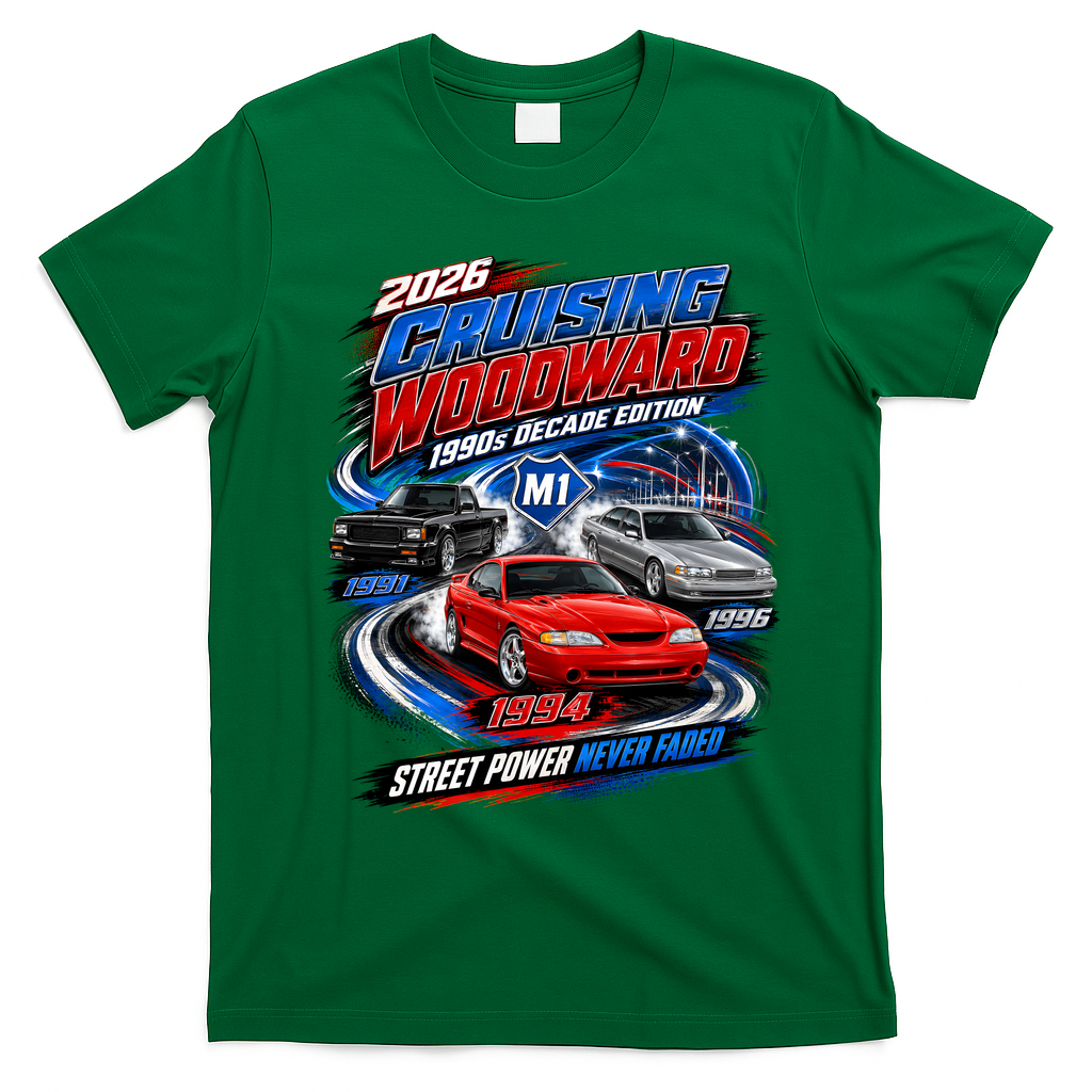 2026 Cruising Woodward - 1990s Decade Edition T-Shirt - Irish Green