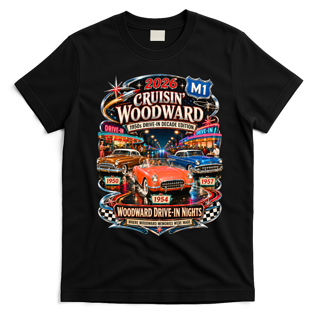 2026 Cruisin’ Woodward — 1950s Drive-In Decade Edition T-Shirt - Black