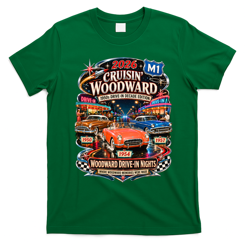2026 Cruisin’ Woodward — 1950s Drive-In Decade Edition T-Shirt - Irish Green