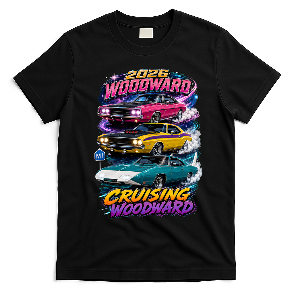2026 Cruising Woodward Muscle Legends M1 T-Shirt - Black