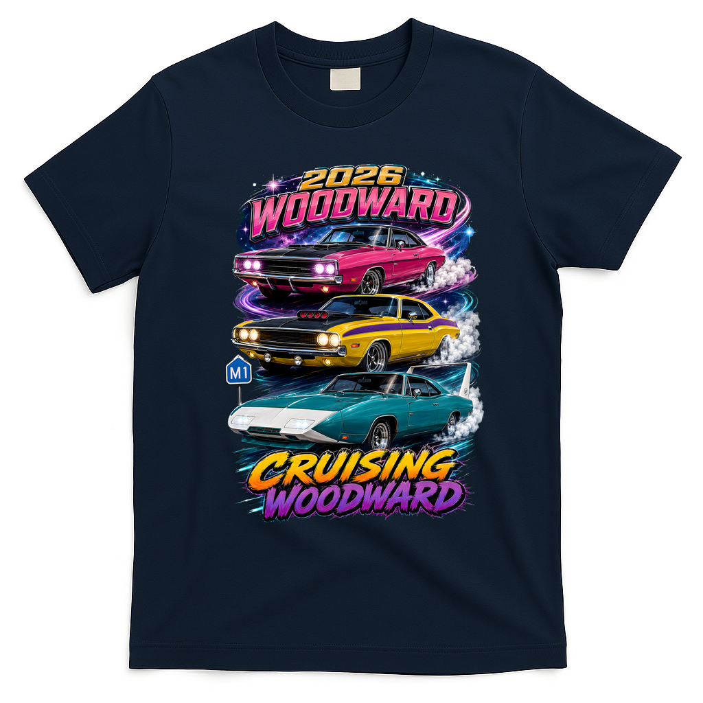 2026 Cruising Woodward Muscle Legends M1 T-Shirt - Navy Blue