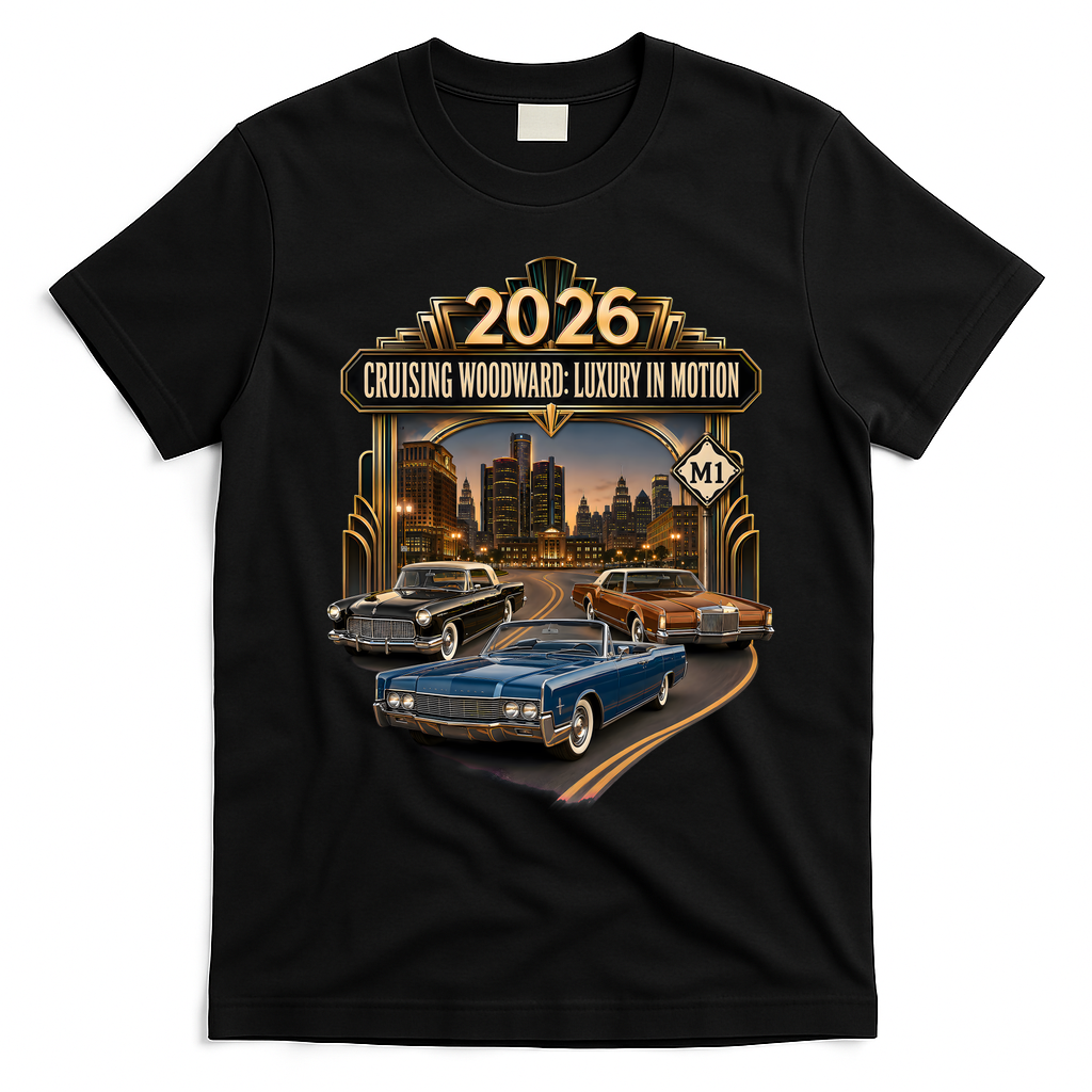 2026 Cruising Woodward Ave M1 Luxury In Motion Car Event T-Shirt - Black