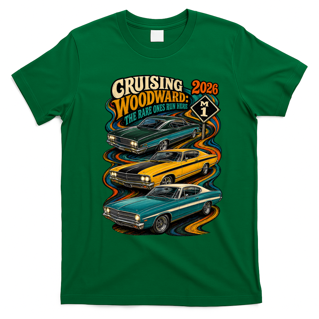 2026 Cruising Woodward: The Rare Ones Run Here T-Shirt - Irish Green