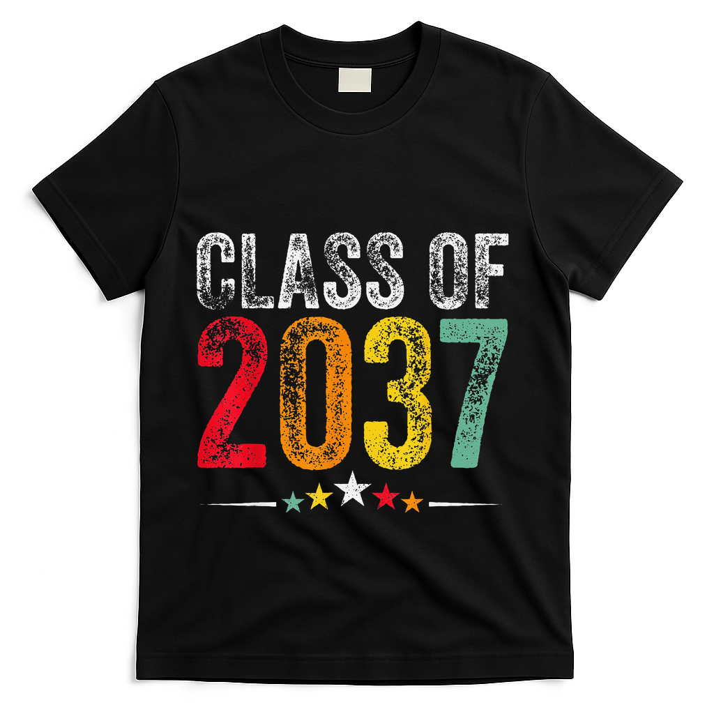 2037 Graduation Class Of 2037 Grow With Me Retro T-Shirt - Black