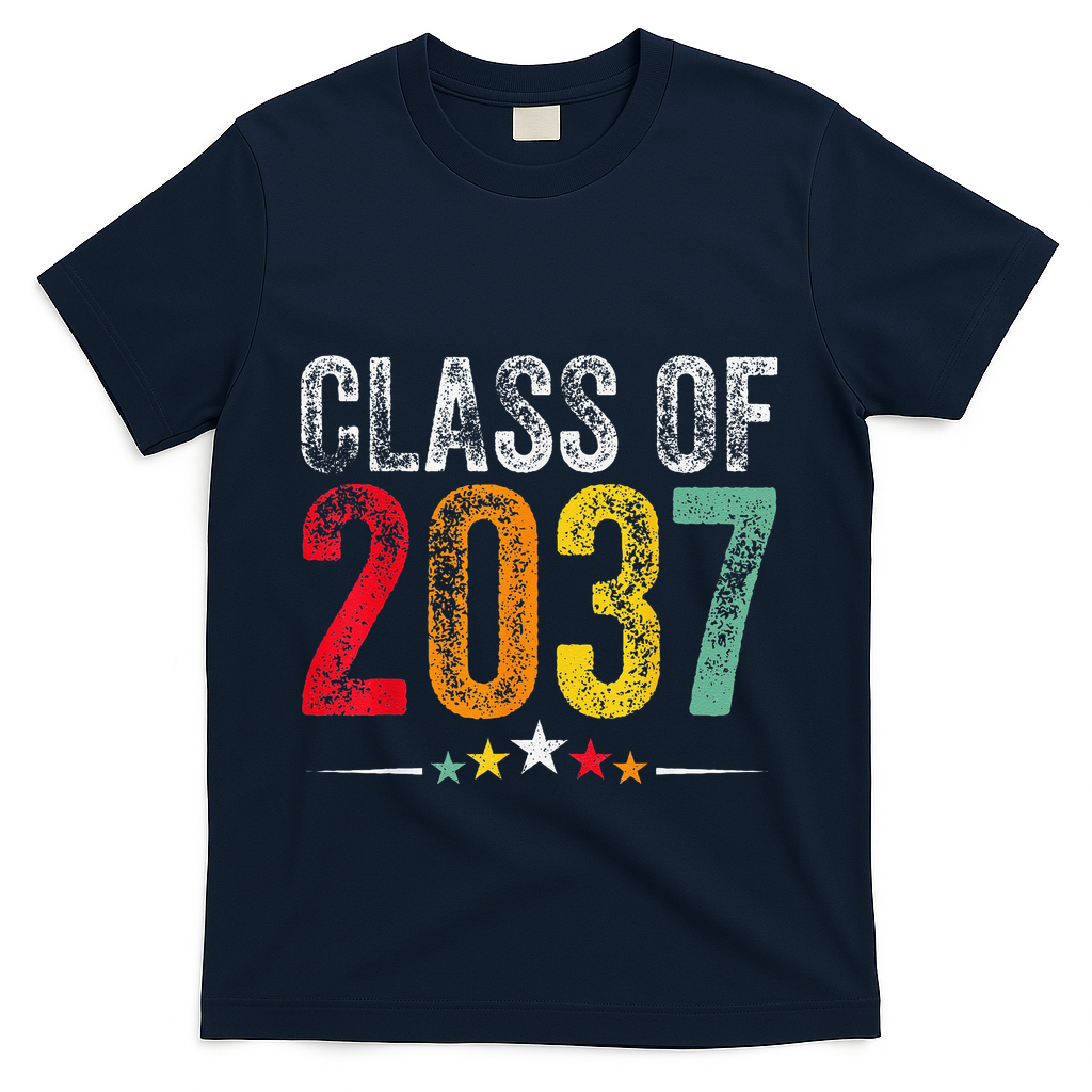 2037 Graduation Class Of 2037 Grow With Me Retro T-Shirt - Navy