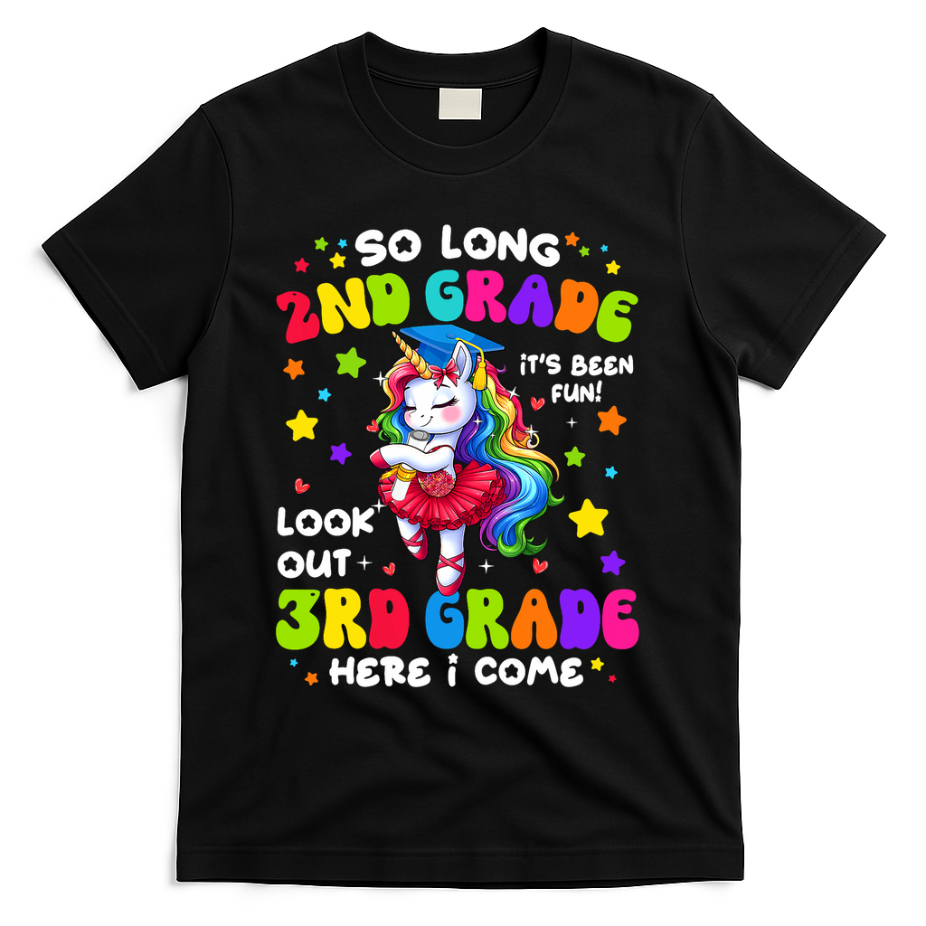2nd Grade Graduation Girl 3rd Grade Here I Come Unicorn Grad  T-Shirt - Black