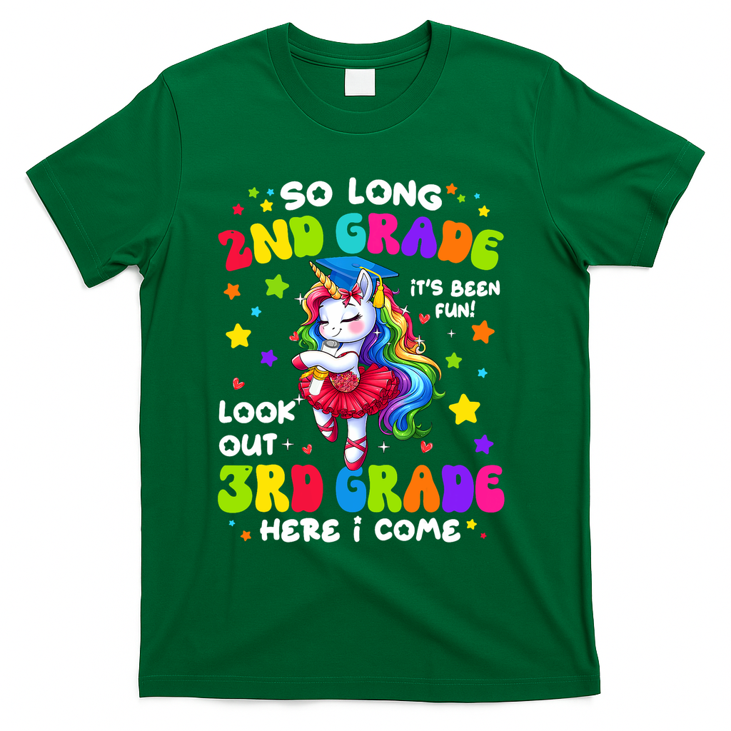 2nd Grade Graduation Girl 3rd Grade Here I Come Unicorn Grad  T-Shirt - Green