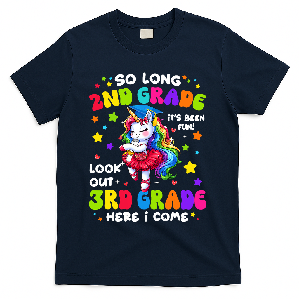 2nd Grade Graduation Girl 3rd Grade Here I Come Unicorn Grad  T-Shirt - Navy