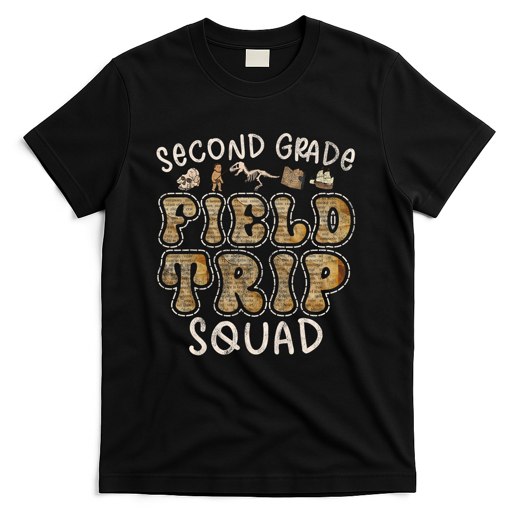 2nd Grade History Museum Field Trip Squad Teacher Student T-Shirt - Black