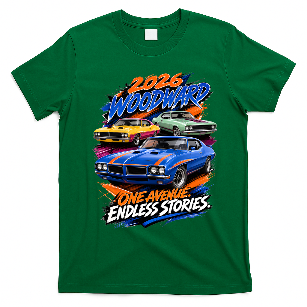 2026 Michigan Car Cruise Woodward M1 Endless Stories T-Shirt - Irish Green