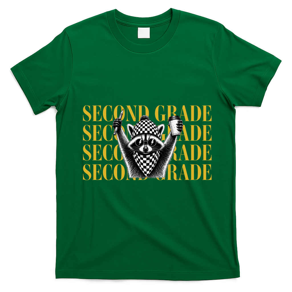 2nd Second Grade Raccoon Back To School T-Shirt - Irish Green