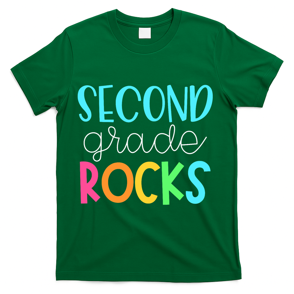 2nd Teacher Team - Second Grade Rocks T-Shirt - Green