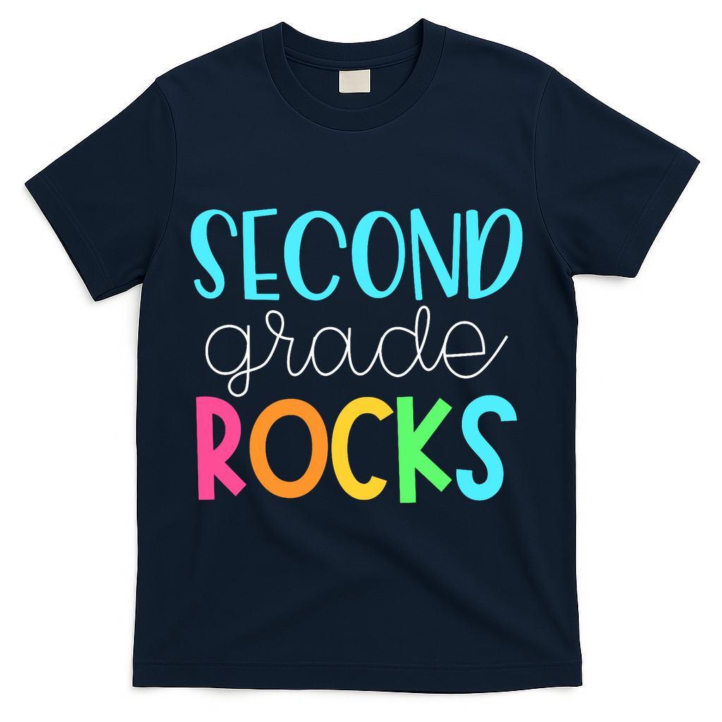 2nd Teacher Team - Second Grade Rocks T-Shirt - Navy