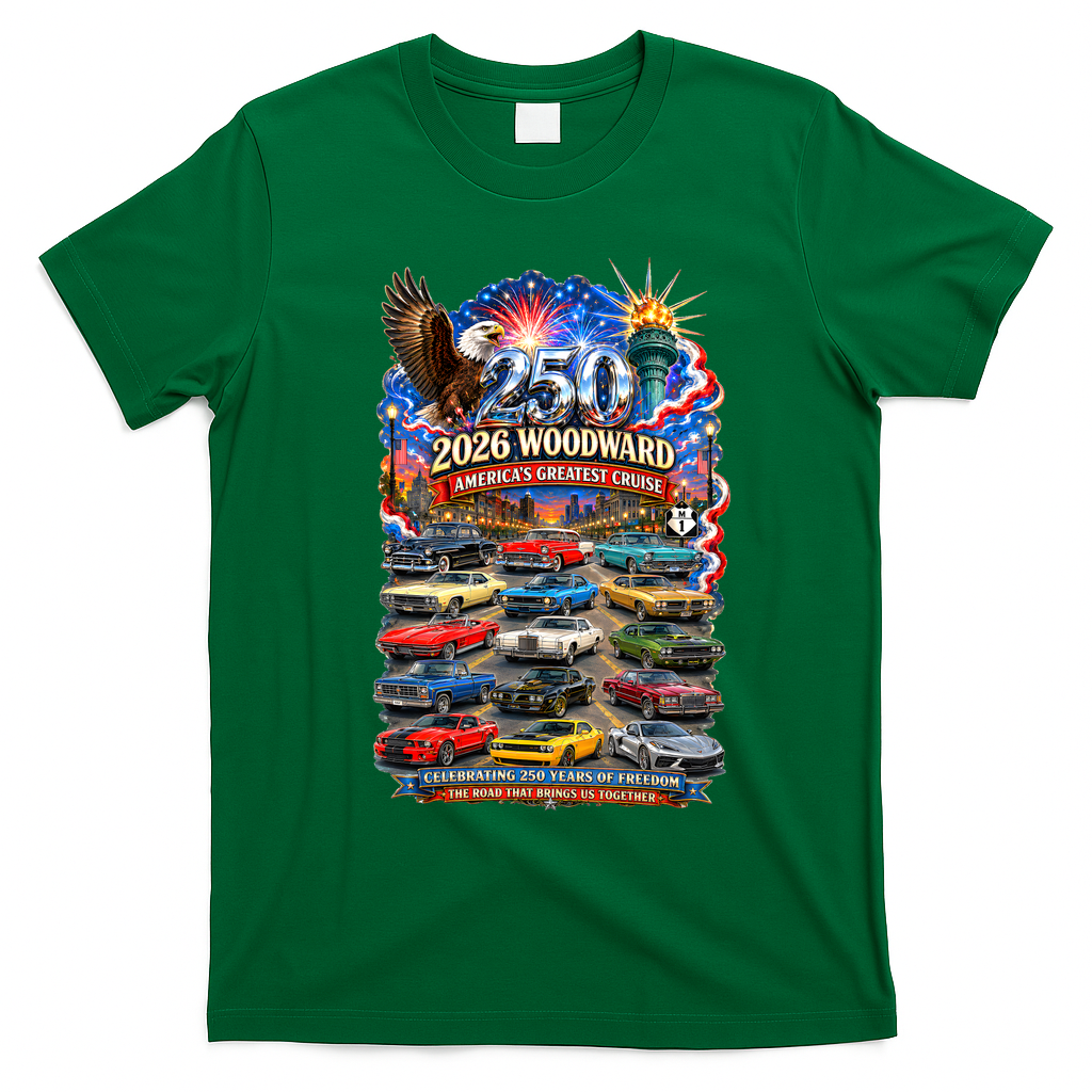 2026 Woodward America’s Greatest Cruise 250 Years Of Freedom T-Shirt - Irish Green