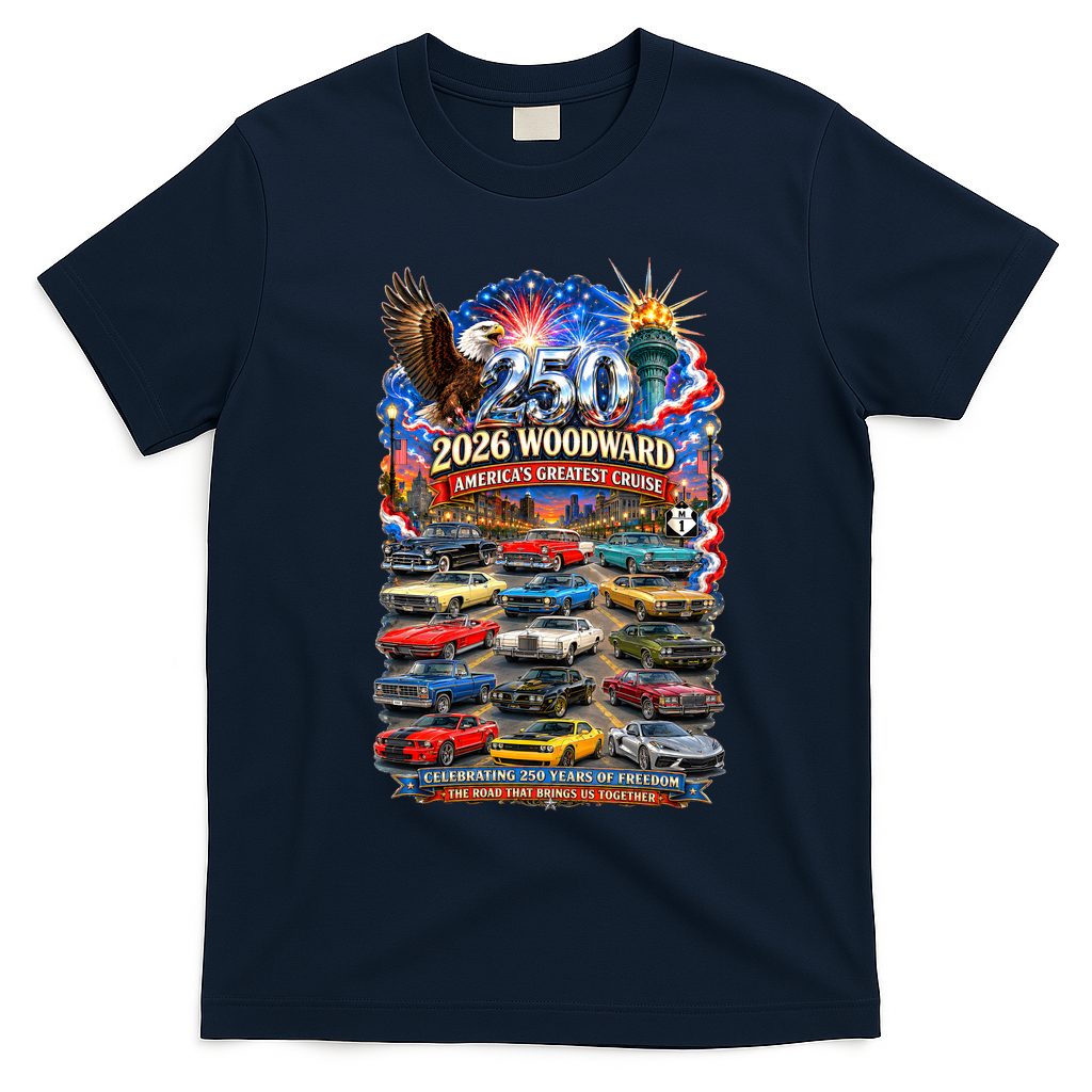 2026 Woodward America’s Greatest Cruise 250 Years Of Freedom T-Shirt - Navy Blue