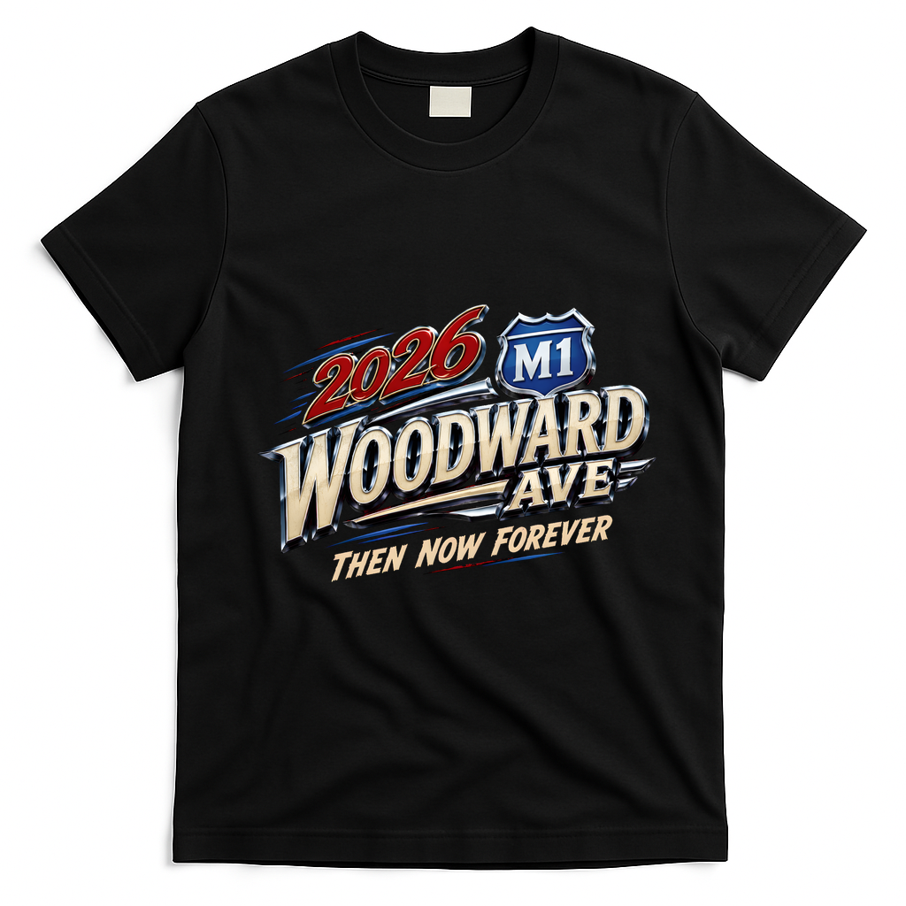 2026 Woodward Ave 250 America Anniversary Cruising M1 Front & Back T-Shirt - Black