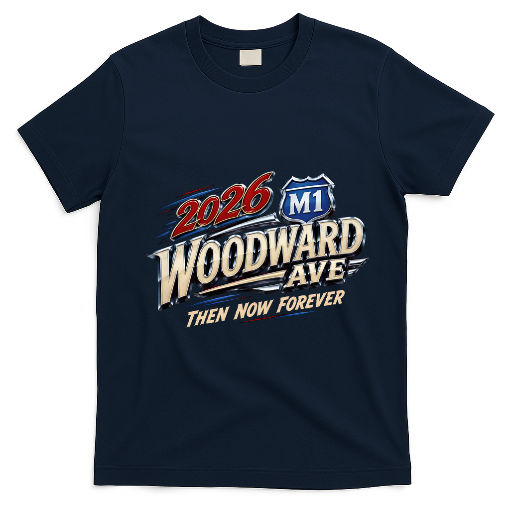 2026 Woodward Ave 250 America Anniversary Cruising M1 Front & Back T-Shirt - Navy Blue