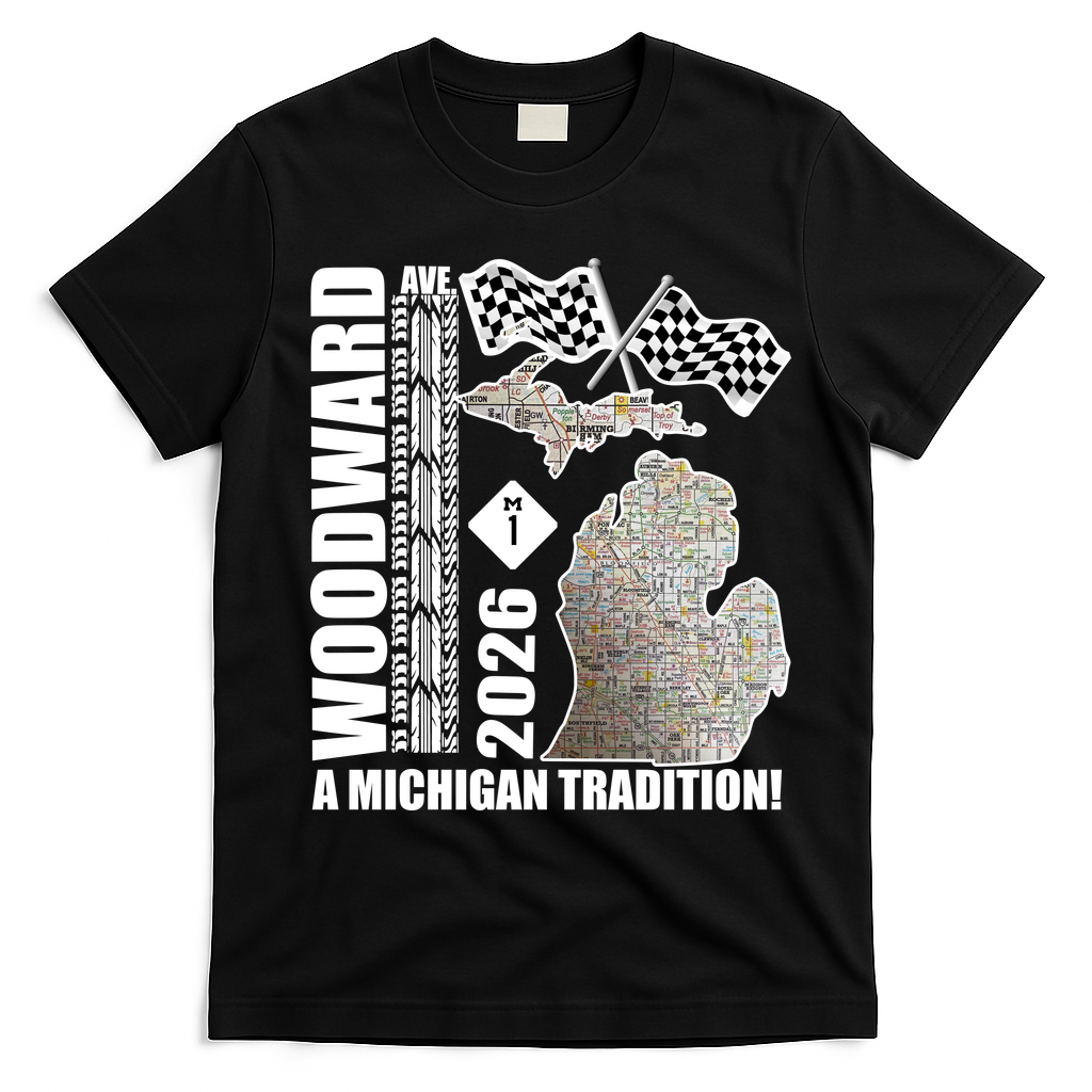 2026 Woodward Ave A Michigan Tradition Map T-Shirt - Black