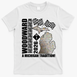 2026 Woodward Ave A Michigan Tradition Map T-Shirt - White