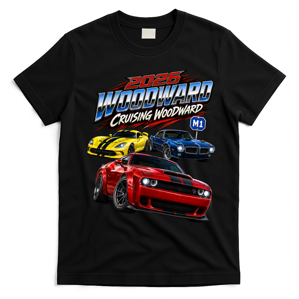 2026 Woodward Ave M1: American Power Triangle T-Shirt - Black