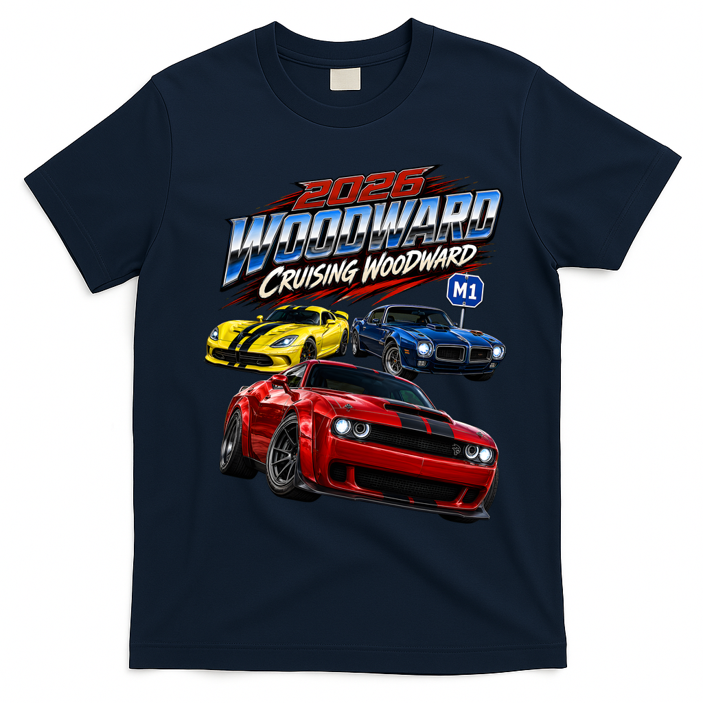 2026 Woodward Ave M1: American Power Triangle T-Shirt - Navy Blue