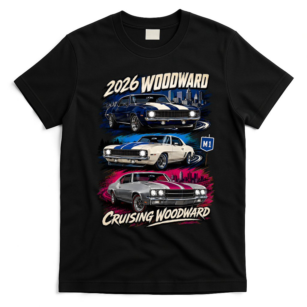 2026 Woodward Cruising with Classic Muscle Cars T-Shirt - Black