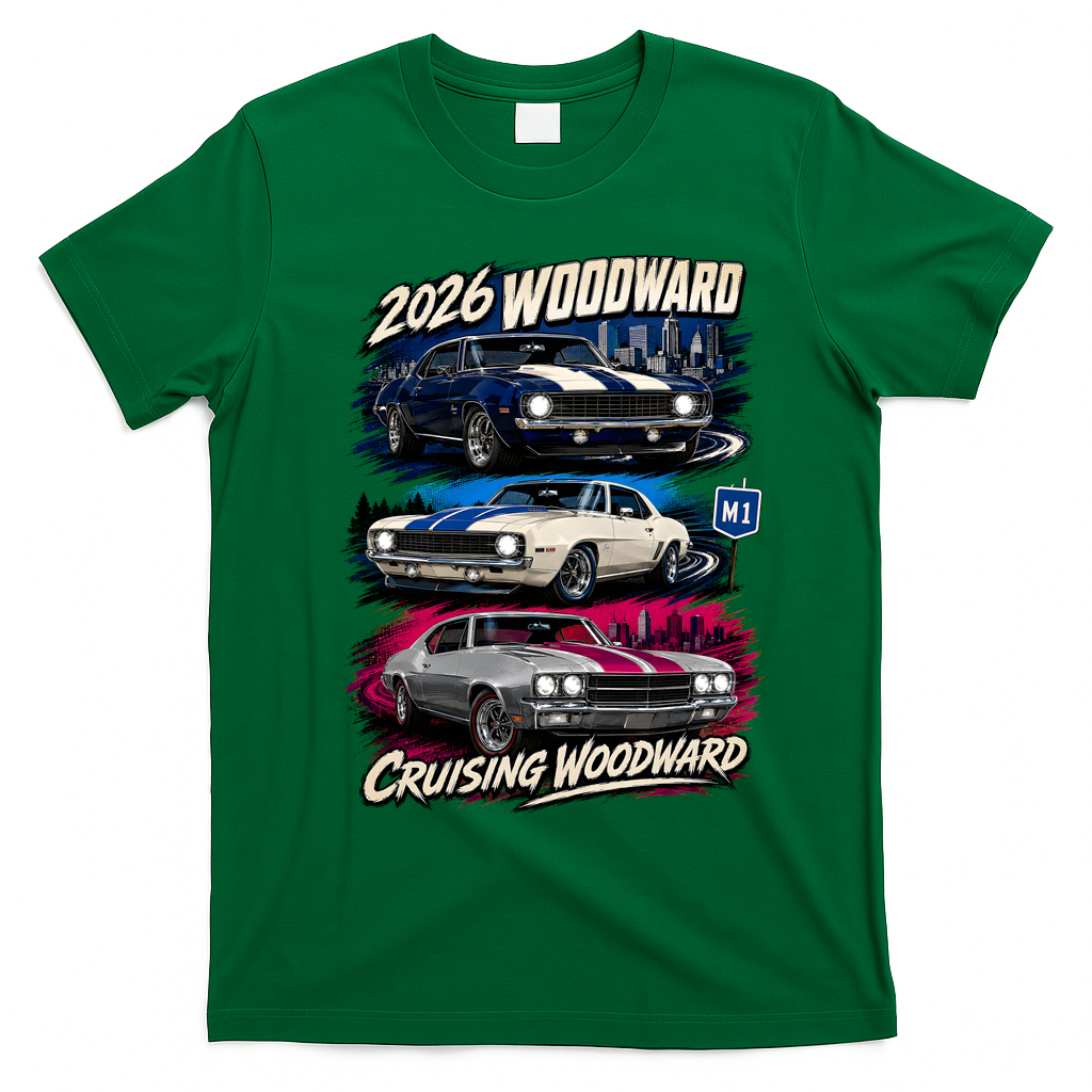 2026 Woodward Cruising with Classic Muscle Cars T-Shirt - Irish Green