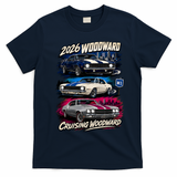 2026 Woodward Cruising with Classic Muscle Cars T-Shirt - Navy Blue
