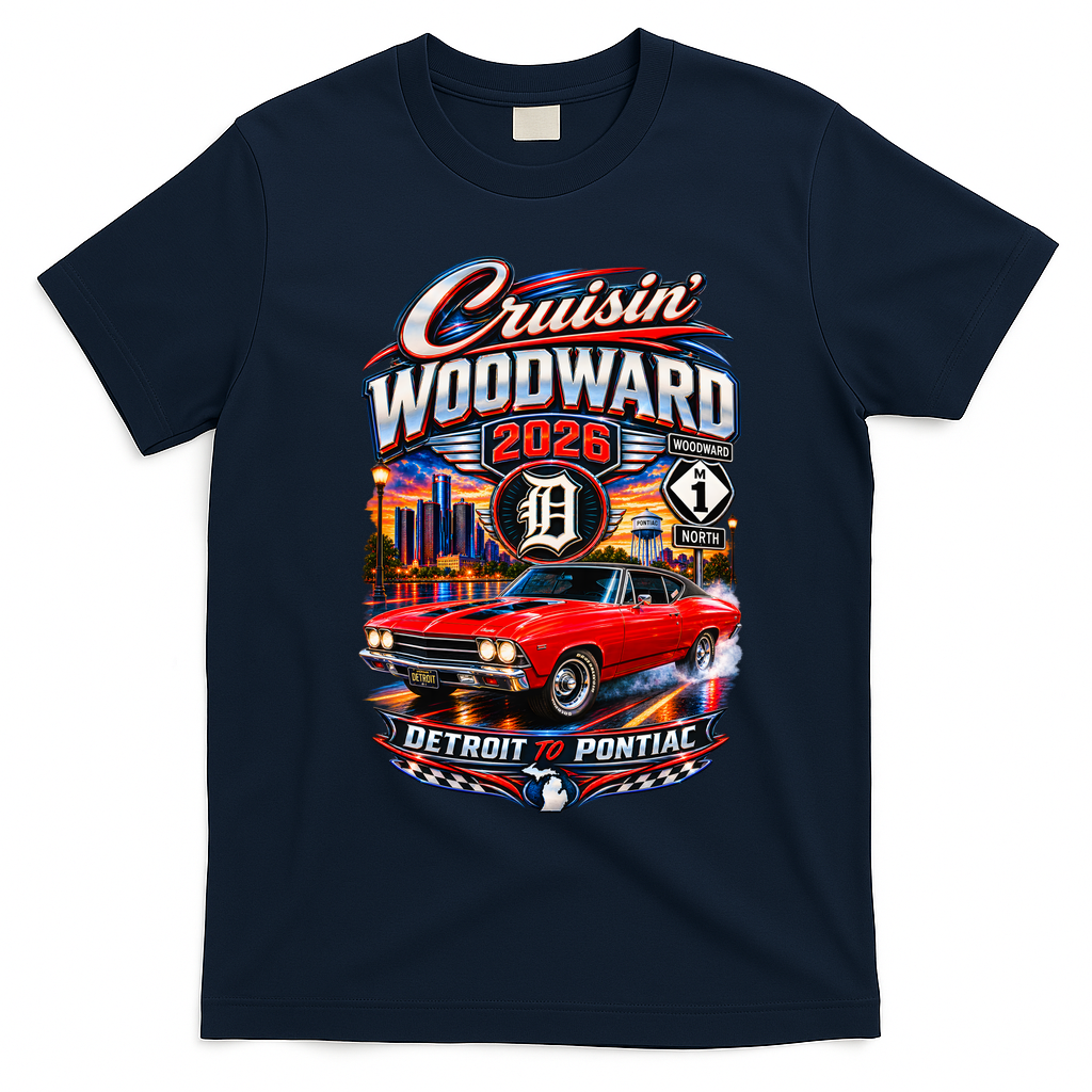 2026 Woodward Cruise – Detroit Muscle To Pontiac T-Shirt - Navy Blue