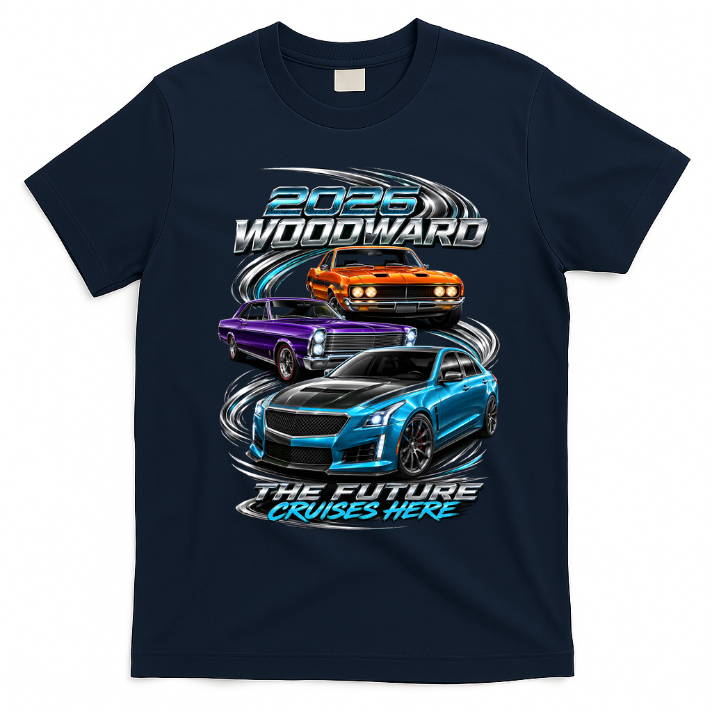 2026 Woodward Future Cruises Here M1 T-Shirt - Navy Blue