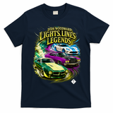 2026 Woodward Lights Lines Legends Cars Front & Back  T-Shirt - Navy Blue