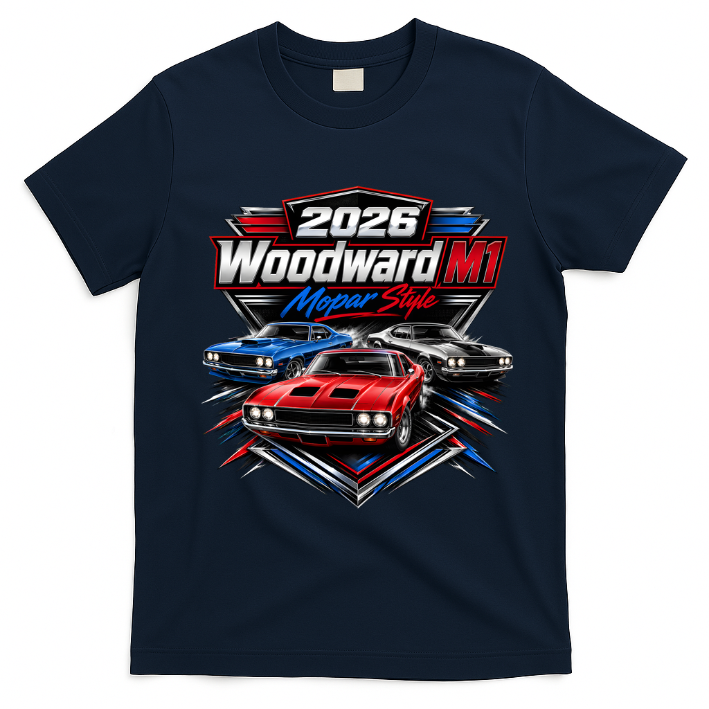 2026 Woodward M1 Mopar Style T-Shirt - Navy Blue