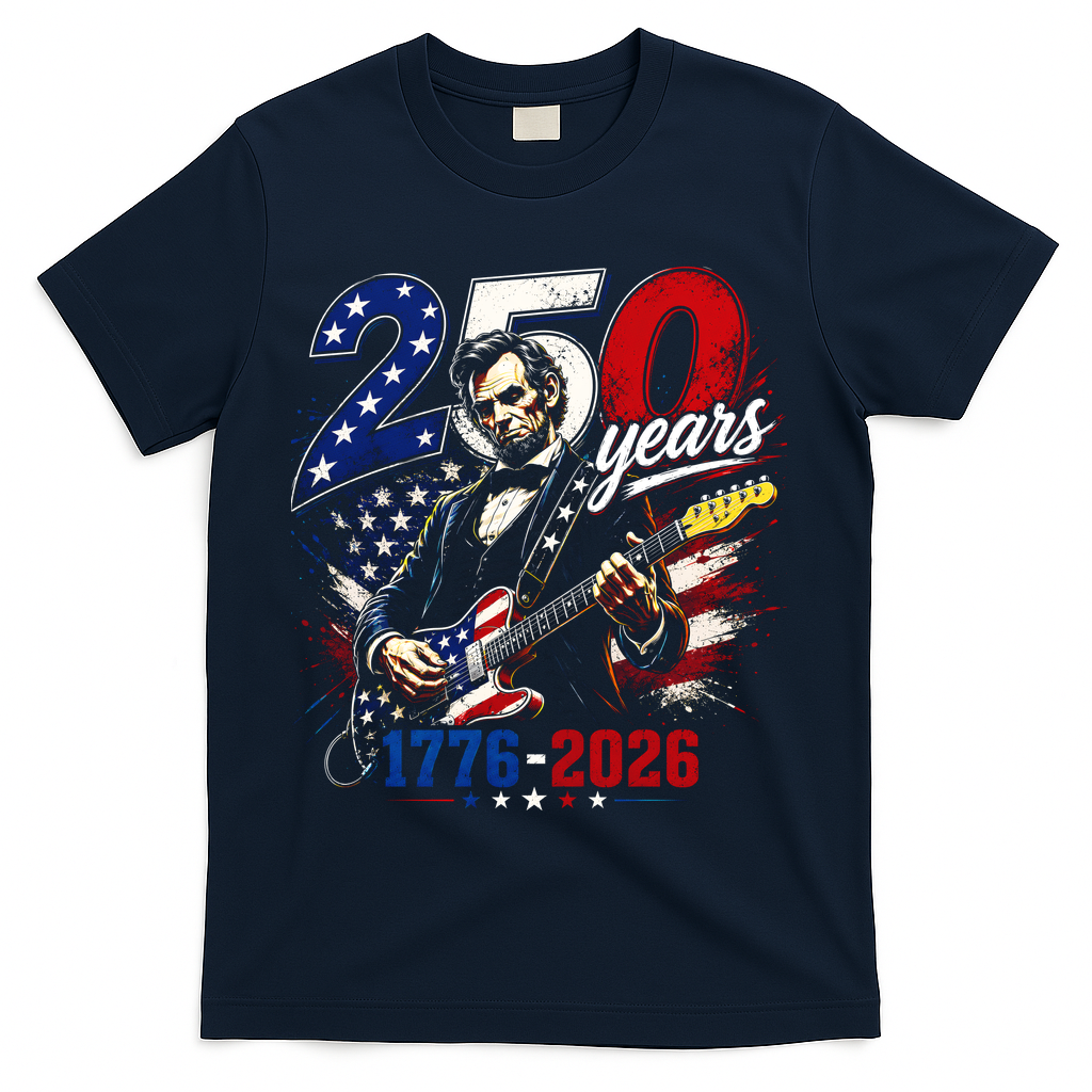 250 Years Abraham Lincoln Guitar July 4th 250th Anniversary T-Shirt - Navy