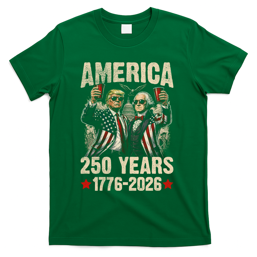 250 Years America 250th Anniversary Trump Washington T-Shirt - Green