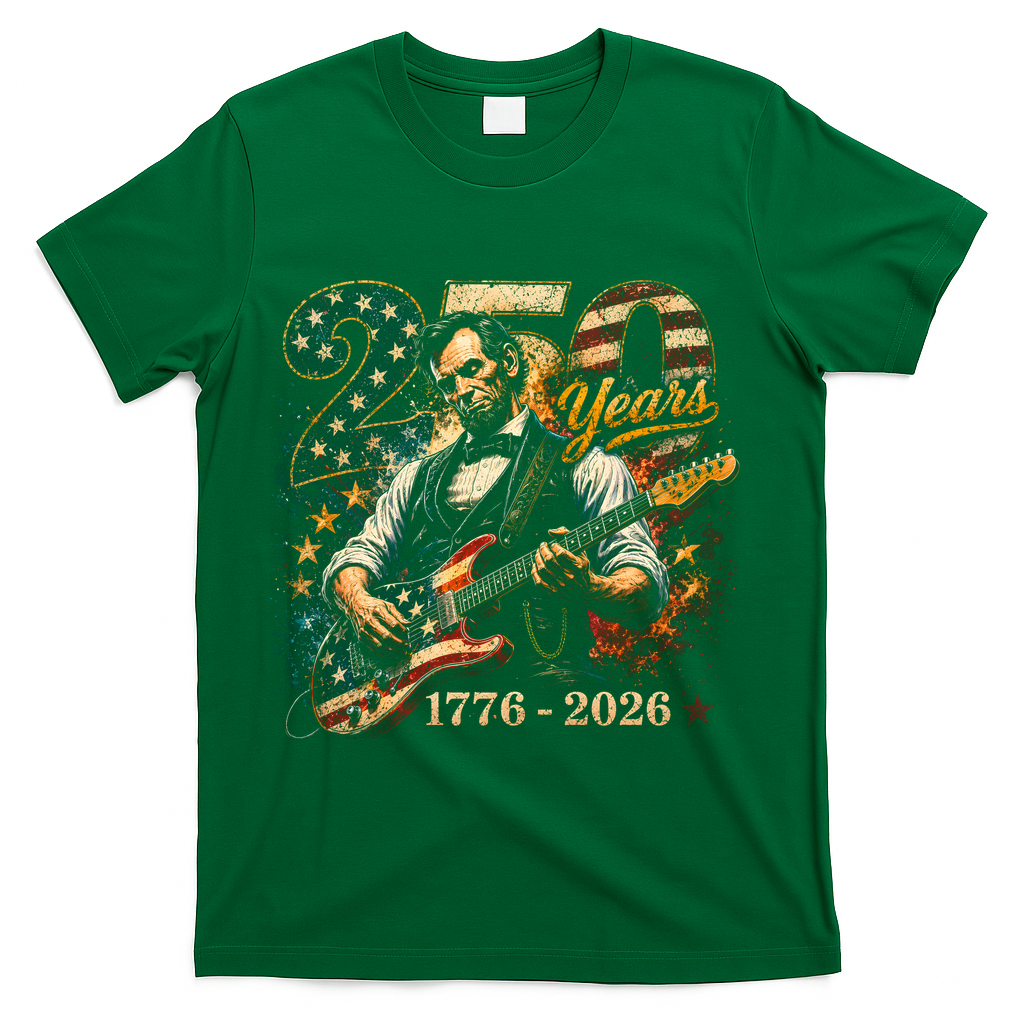 250 Years Abe Lincoln Playing Guitar 250th Anniversary  T-Shirt - Green