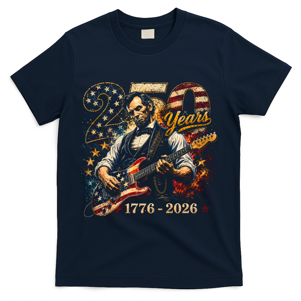 250 Years Abe Lincoln Playing Guitar 250th Anniversary  T-Shirt - Navy