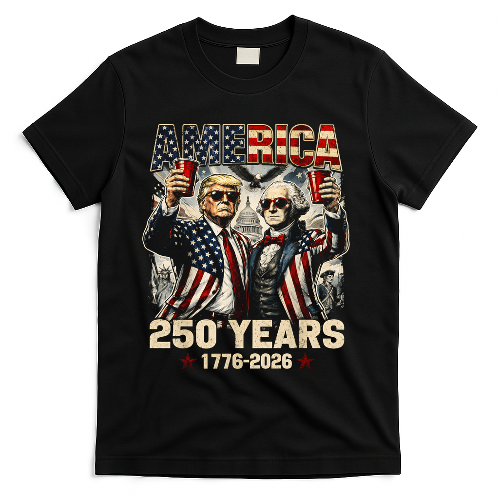 250 Years Donald Trump George Washington 1776-2026  T-Shirt - Black